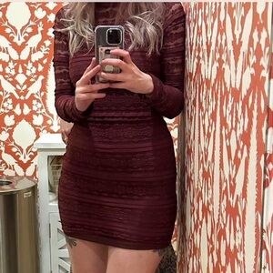 Lulus Elegant Burgundy Lace Body Con Dress
